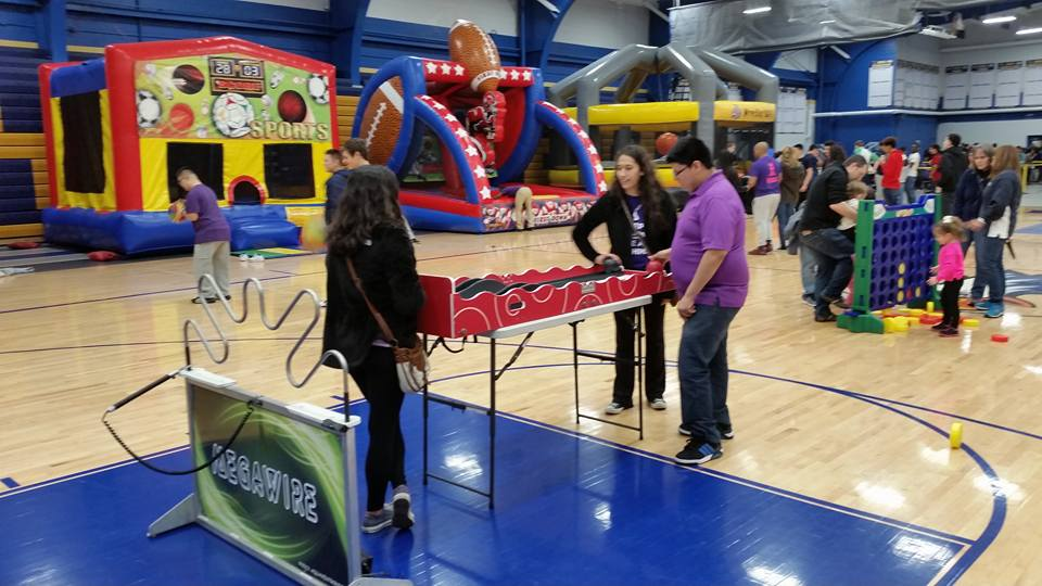 Indoor school carnival setup for PTA events